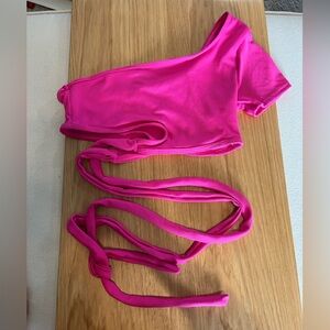 SHEIN Hot Pink Swimsuit Bikini Top One Sleeve Strappy Small